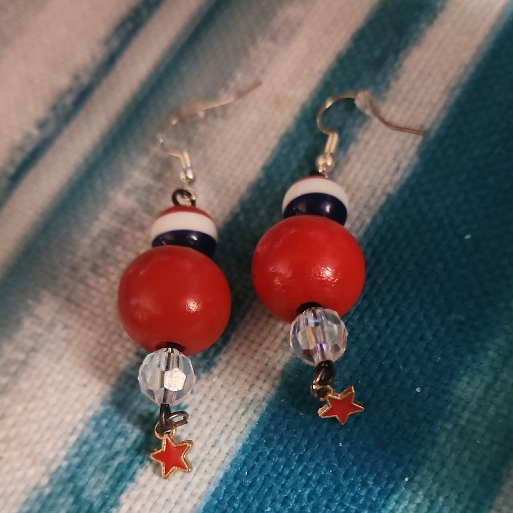 Red Beaded Star Earrings